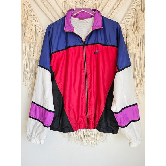 Nike Jackets & Blazers - Nike Vintage 90s Style Colorblock Windbreaker Jacket Red Blue Purple Womens L